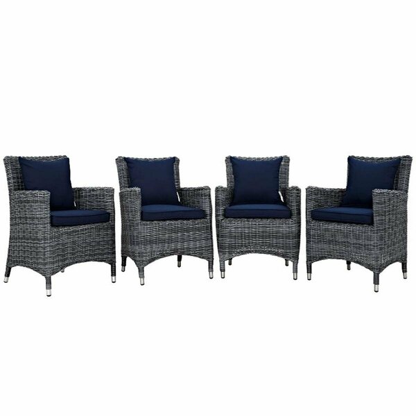 Modway Furniture Summon Outdoor Patio Sunbrella Dining Set, Canvas Navy - 4 Piece EEI-2314-GRY-NAV-SET